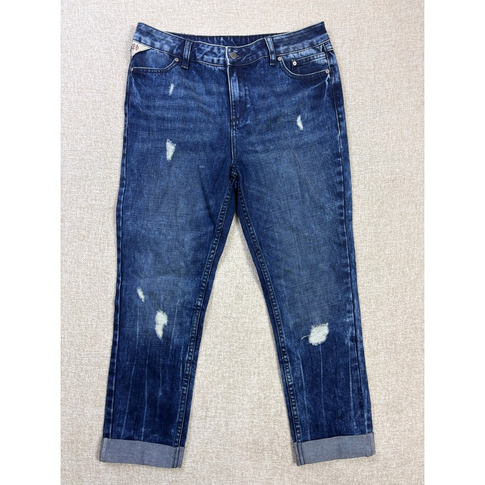 Harley Davidson Womens Distressed Boyfriend Jeans Dark Wash Cotton Denim Size 29